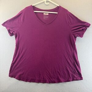 Beverly Leber Womens V-Neck Short Sleeve T-Shirt Purple Oxford 16W-18W 401519049